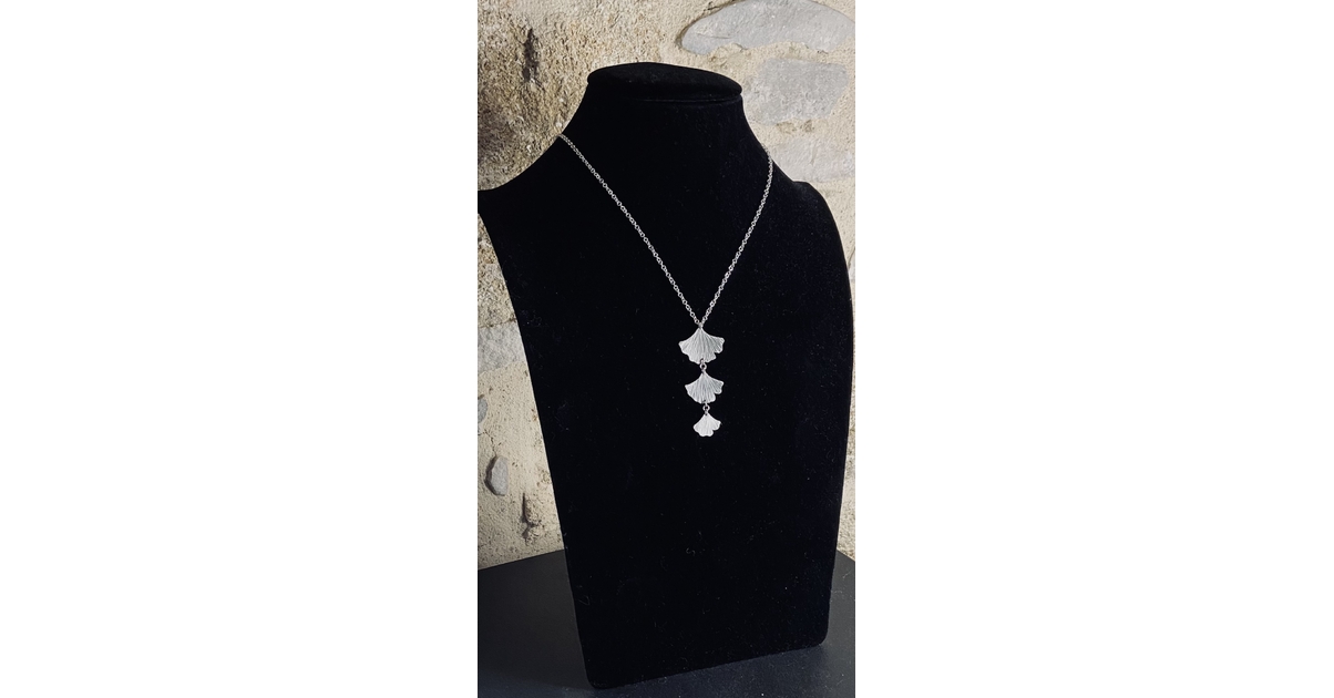 Collier chute de trois feuilles de ginkgo en argent - Solid silver